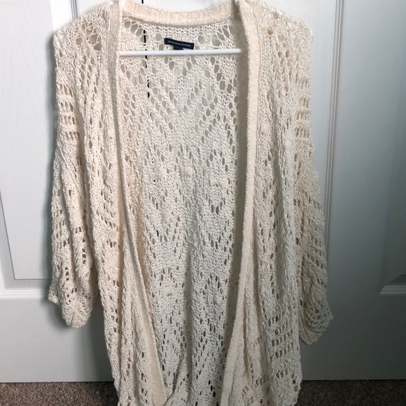 American Eagle Cream Crochet Cardigan 